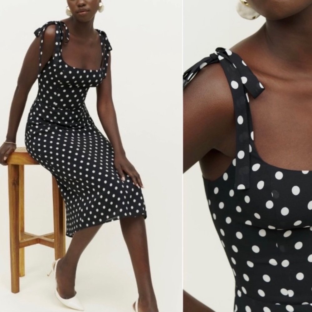 NWT Reformation Besse Midi Dress Black and White
Polka Dot Size 12